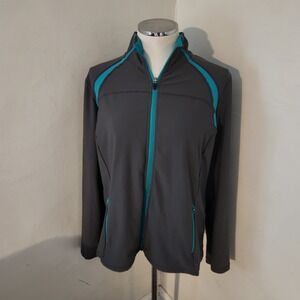 Xersion Performance Wear Jacket Gray Teal Zip Up Athletic Track Jacket XL